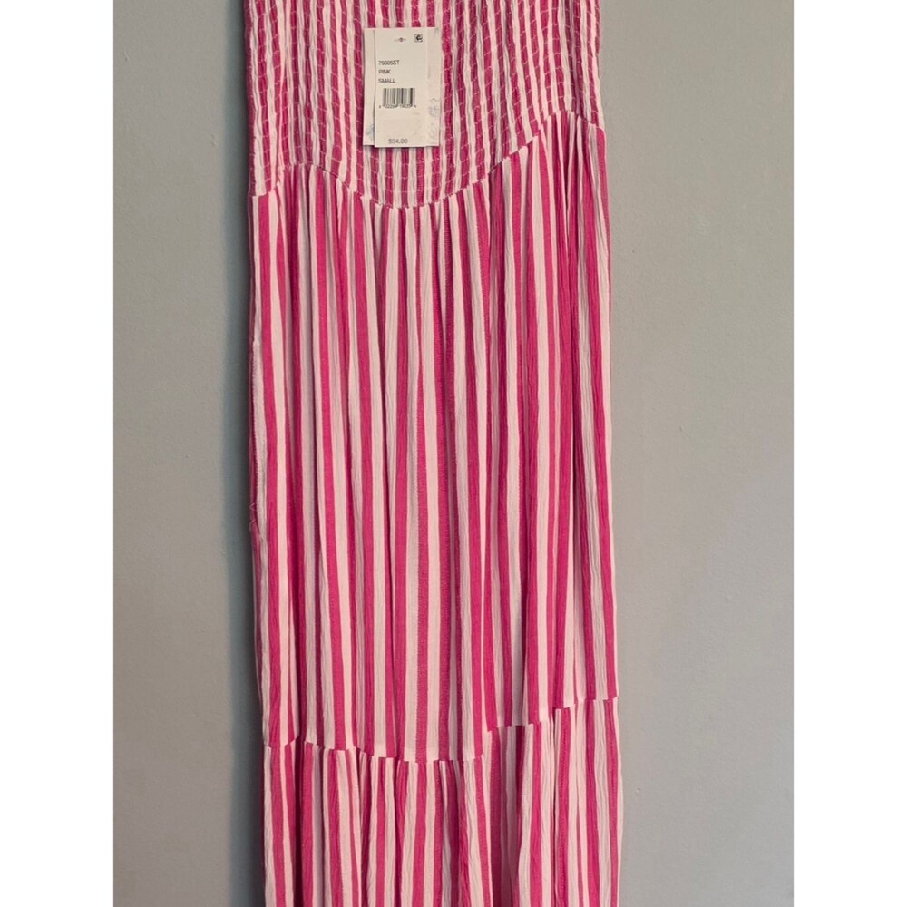 Raviya Pink and‎ White Striped Tiered Maxi Dress; S